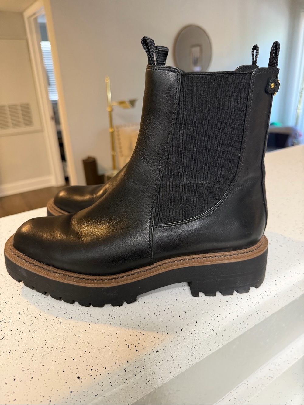 Sam Edelman Black Leather Laguna Chelsea Boot with Brown Welt - Picture 4 of 6